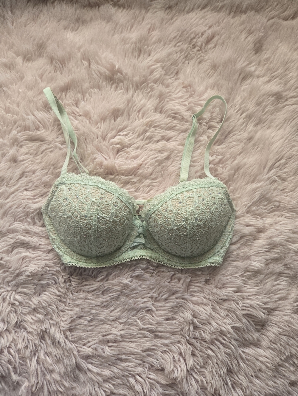 Victoria's Secret Mint Green Lace Sparkly Bra